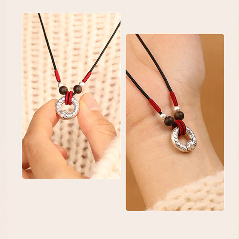 999 Sterling Silver Snake-themed Round Agarwood Protection Necklace Pendant