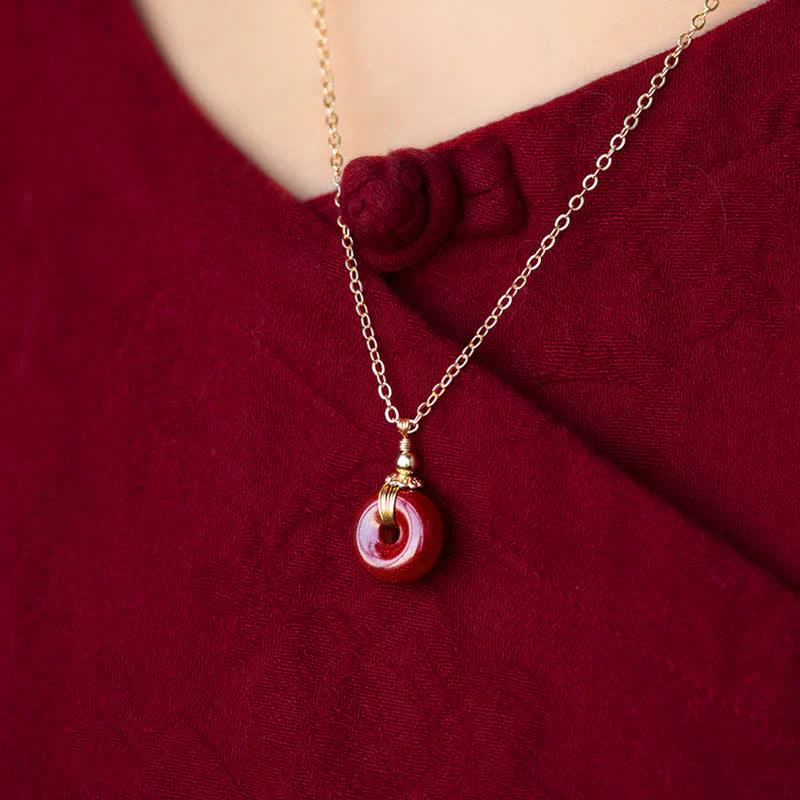 Cinnabar Peace Buckle Calm Blessing Necklace Pendant