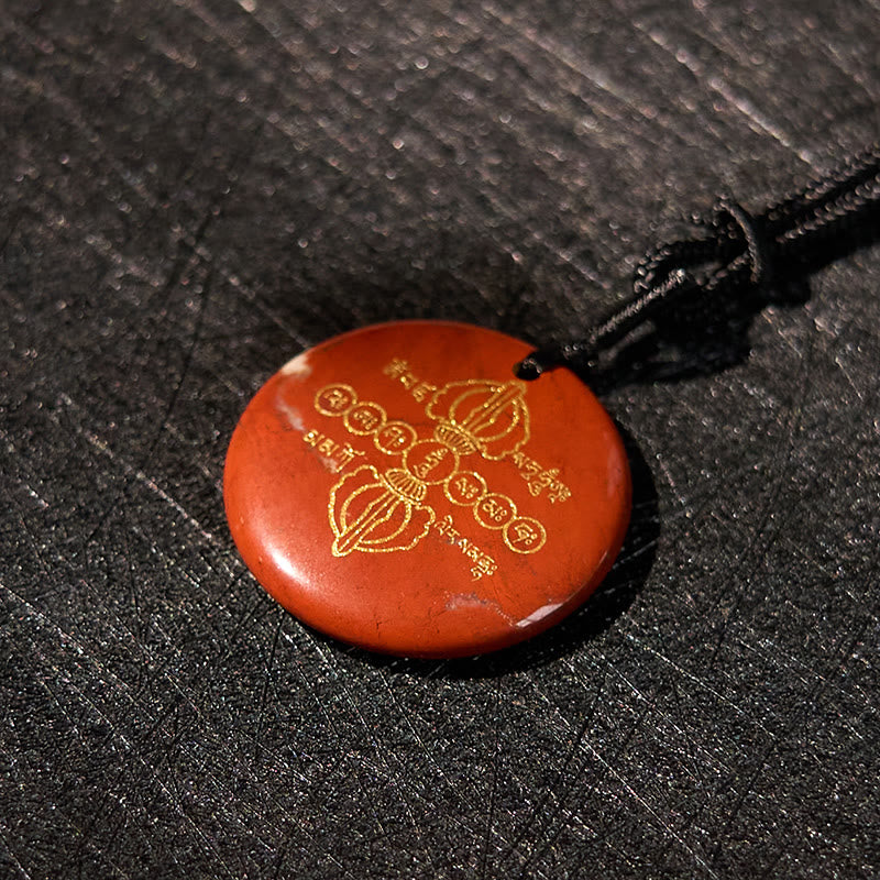 Vajra Dorje Sanskrit Pattern Natural Various Crystal Black Obsidian Fulfillment Necklace Pendant