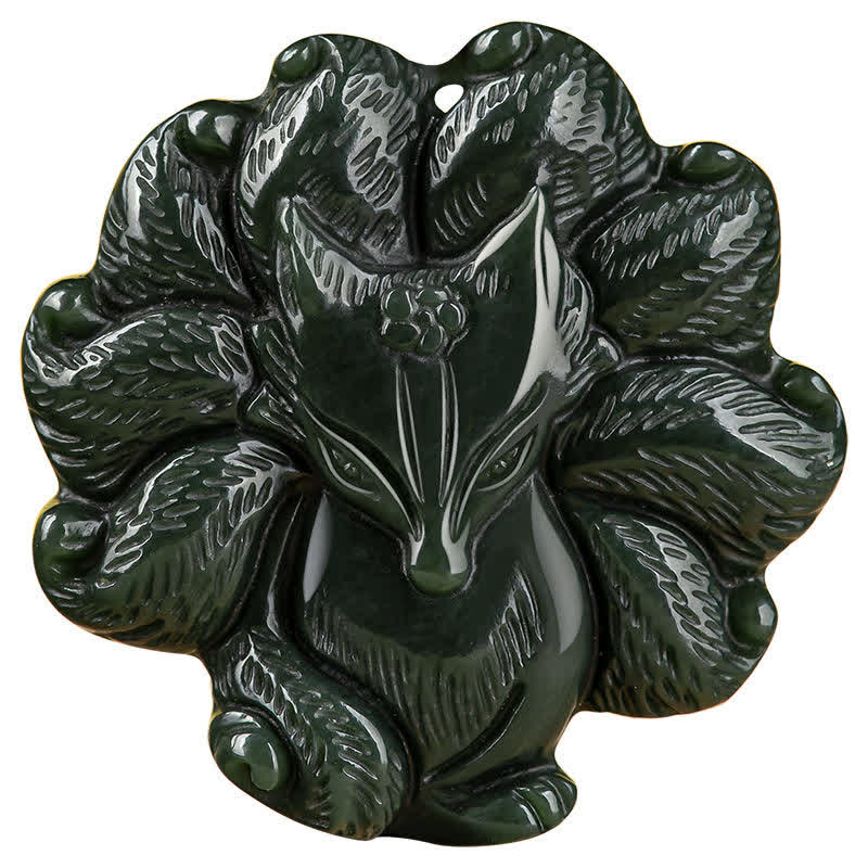 Cyan Jade Nine-Tailed Fox Luck Necklace Pendant
