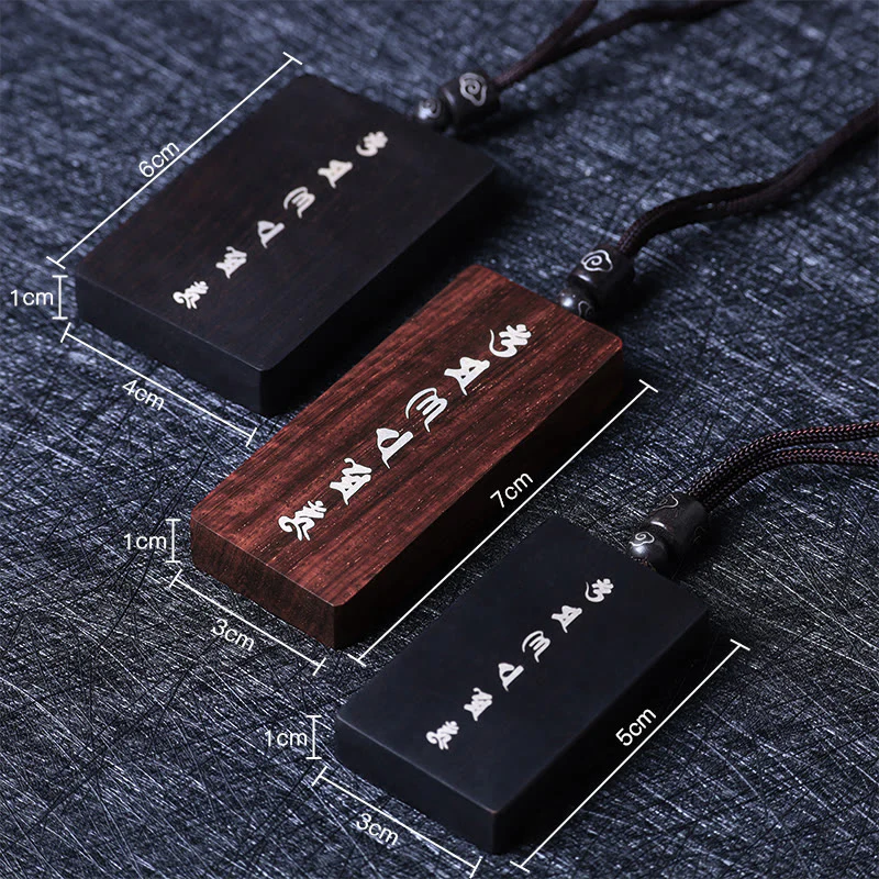 Renbeads 999 Sterling Silver Small Leaf Red Sandalwood Ebony Wood Om Mani Padme Hum Inlaid Protection Necklace Pendant