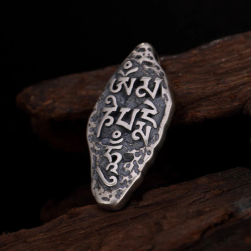 Tibetan 925 Sterling Silver Om Mani Padme Hum Dorje Vajra Engraved Necklace Pendant