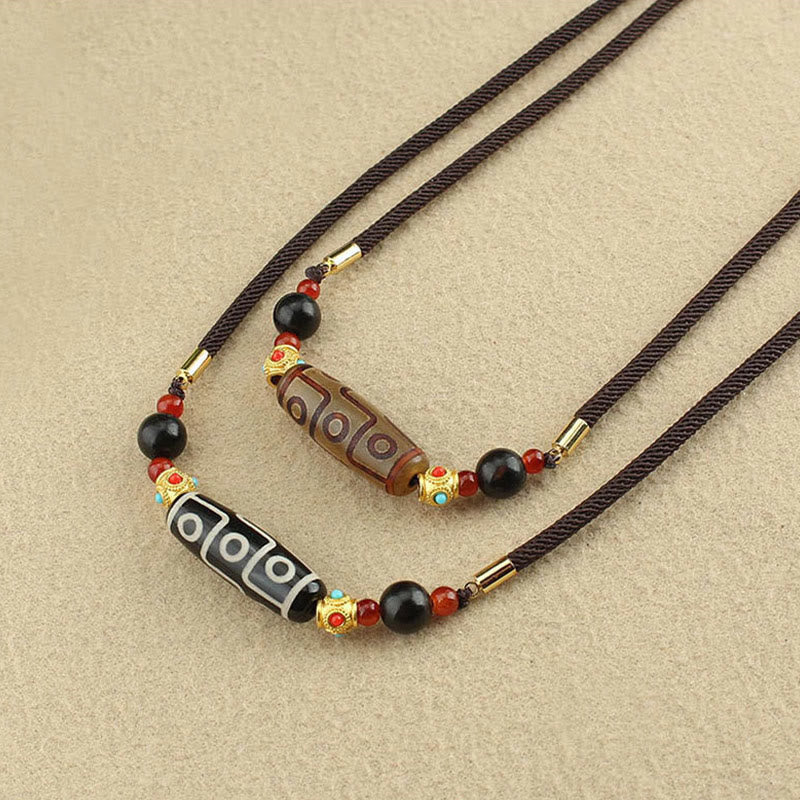 Tibetan Nine Eye Dzi Bead Protection Blessings String Necklace Pendant