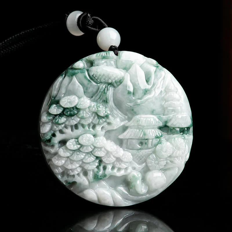 Renbeads Mountain Landscape Jade Abundance String Necklace