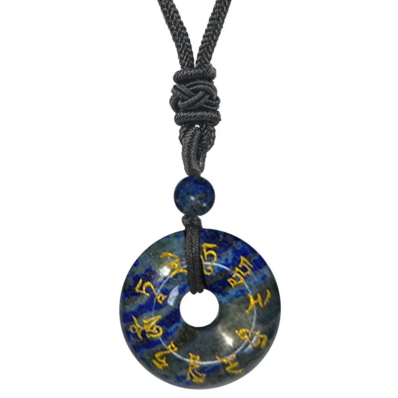 Green Tara Mantra Natural Various Crystal Black Obsidian Necklace Pendant