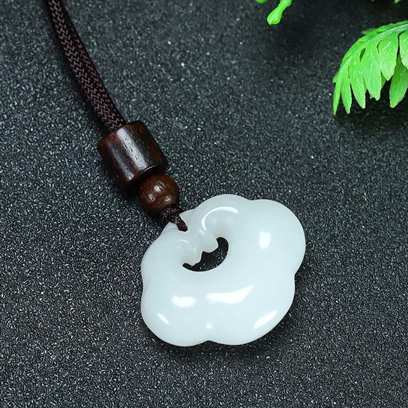 Renbeads Tianshan Jade Golden Silk Jade Chinese Lock Charm Abundance Necklace Pendant