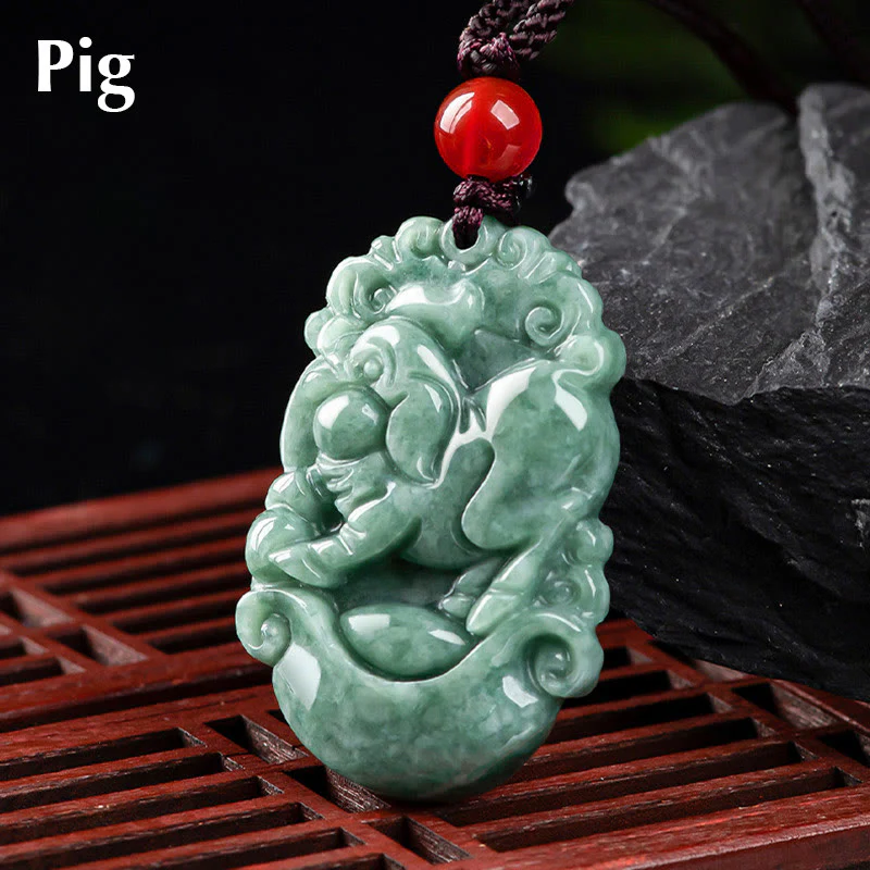 Natural Jade 12 Chinese Zodiac Prosperity Necklace Pendant