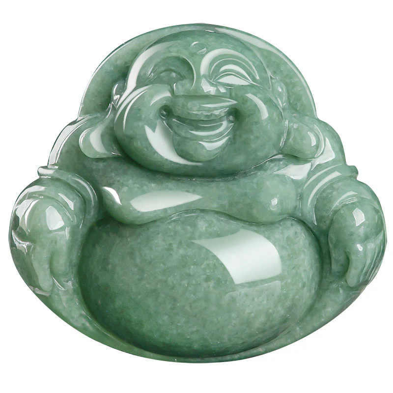 Renbeads Laughing Buddha Cyan Jade Harmony Necklace String Bead Pendant