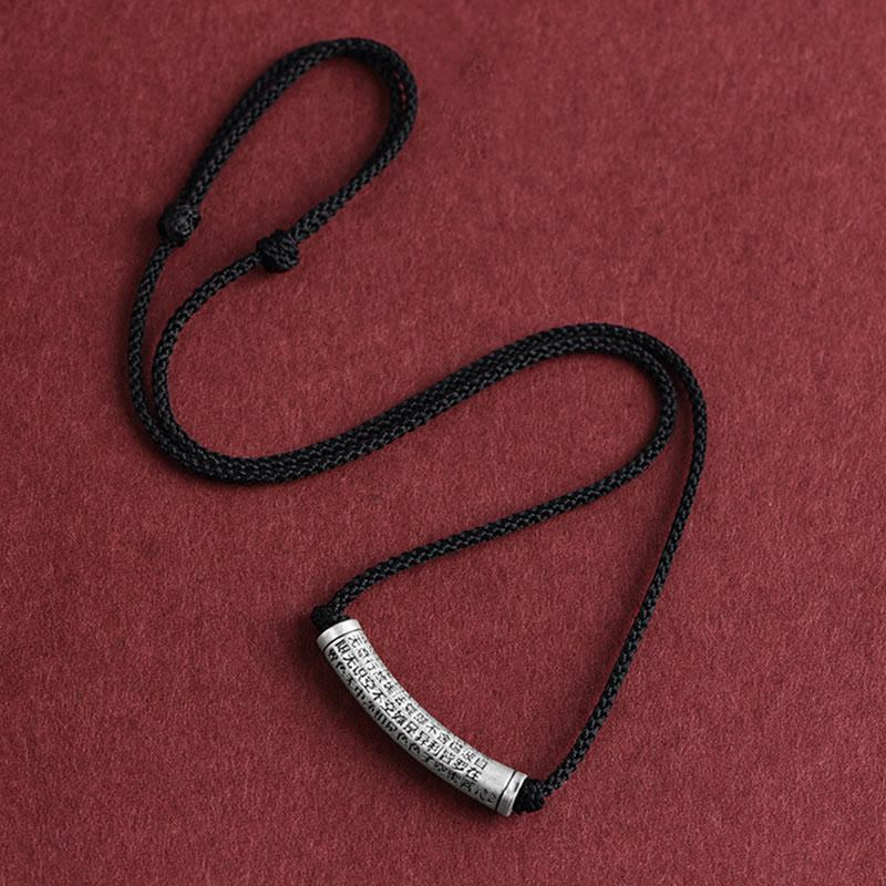 999 Sterling Silver Six True Word Heart Sutra String Necklace Pendant