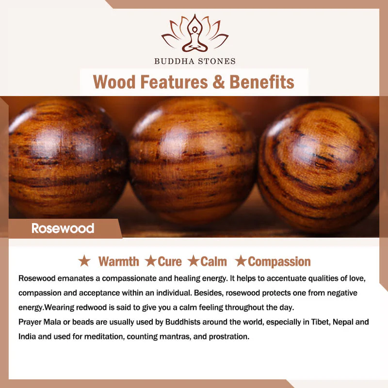 Renbeads Chinese Zodiac Rosewood Green Sandalwood Ebony Wood Copper Coin Carved Calm Bracelet