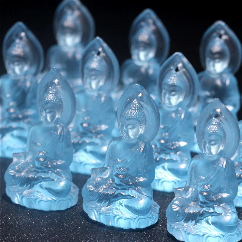 Blue Tathagata Buddha Medicine Buddha Liuli Crystal Amulet Necklace Pendant