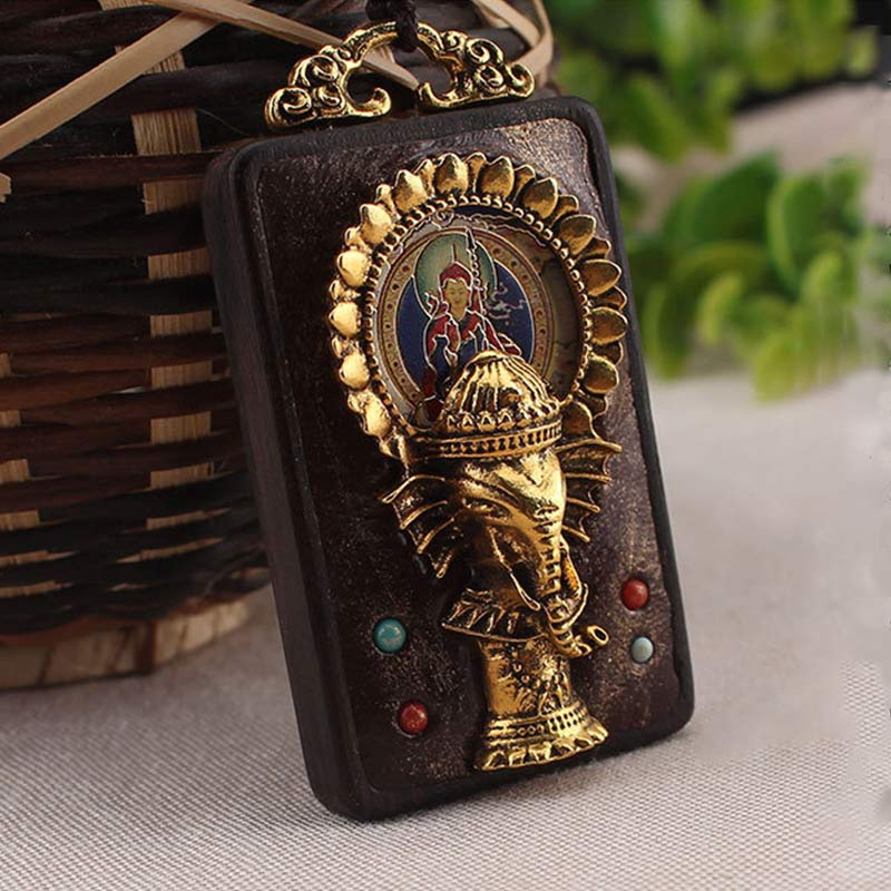 Renbeads Ebony Wood Elephant God of Fortune Buddha Blessing Necklace String Pendant