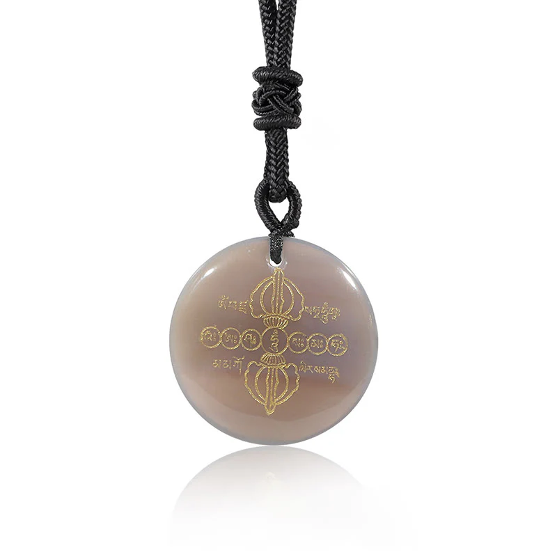 Vajra Dorje Sanskrit Pattern Natural Various Crystal Black Obsidian Fulfillment Necklace Pendant