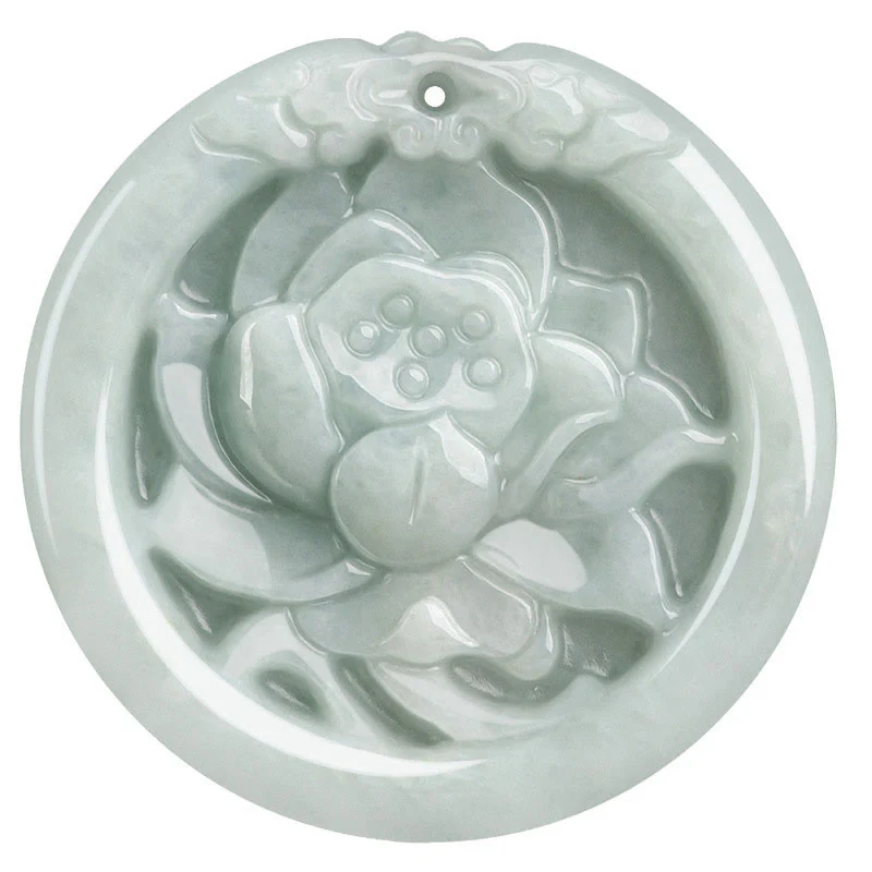 Natural Jade Lotus Flower Carved Prosperity Necklace Pendant
