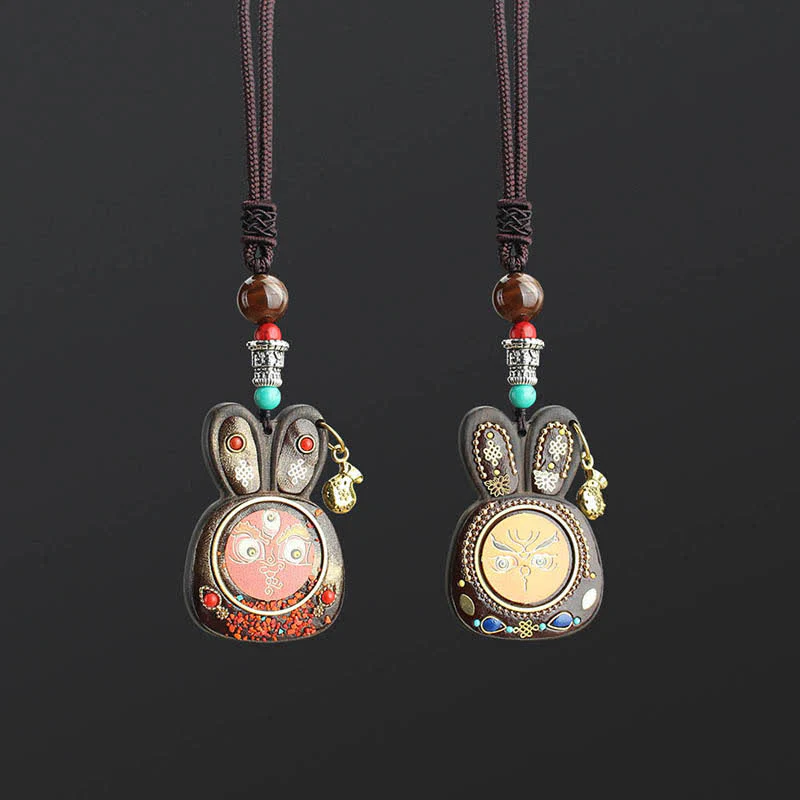 Ebony Five God of Wealth Thangka Necklace Pendant