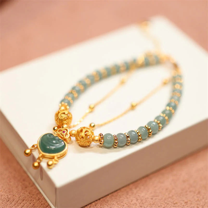Renbeads 925 Sterling Silver Natural Jade Chalcedony Lock of Good Wishes Luck Necklace Pendant Bangle Bracelet