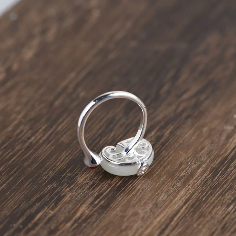 925 Sterling Silver Elephant Hetian Jade Abundance Jewelry Set