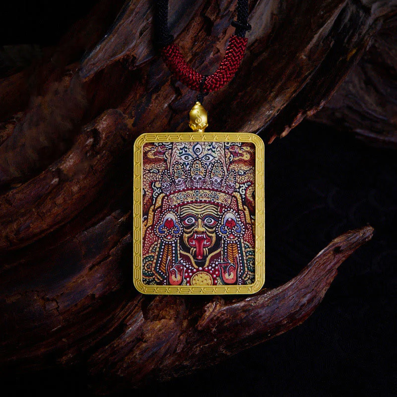 Tibetan Nine-Tailed Fox Yellow God of Wealth Painted Thangka Hope Necklace Pendant