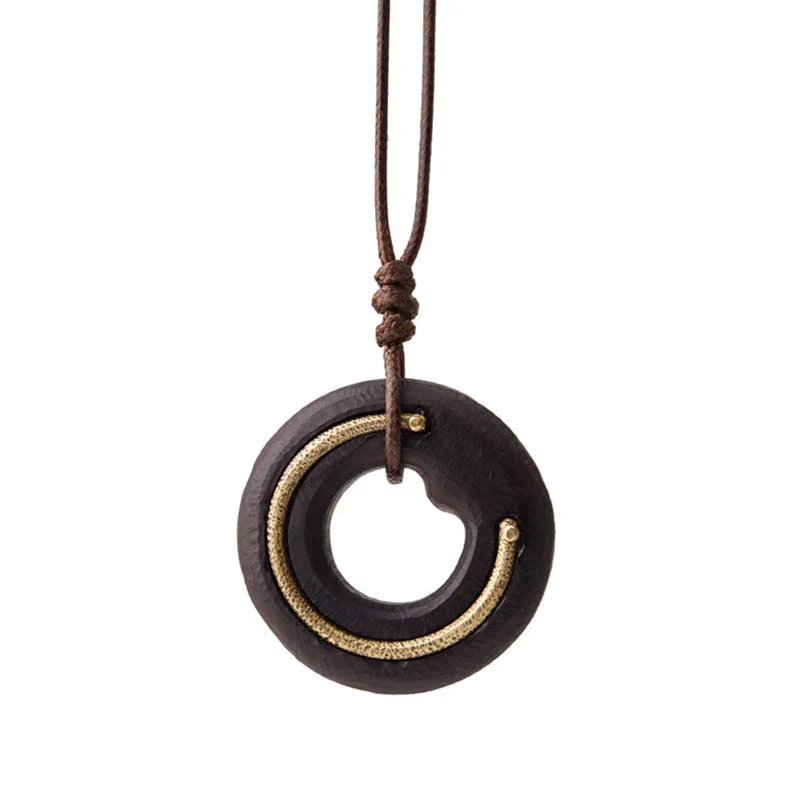 Zen Circle Ebony Wood Peace Calm Necklace Pendant