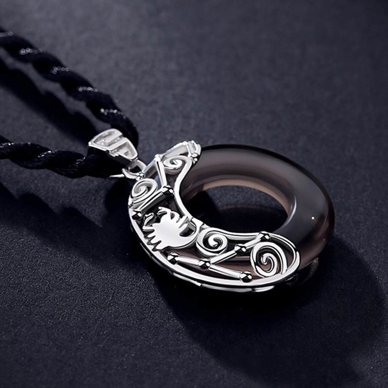 12 Constellations Zodiac Ice Obsidian Blessing Round Pendant Necklace