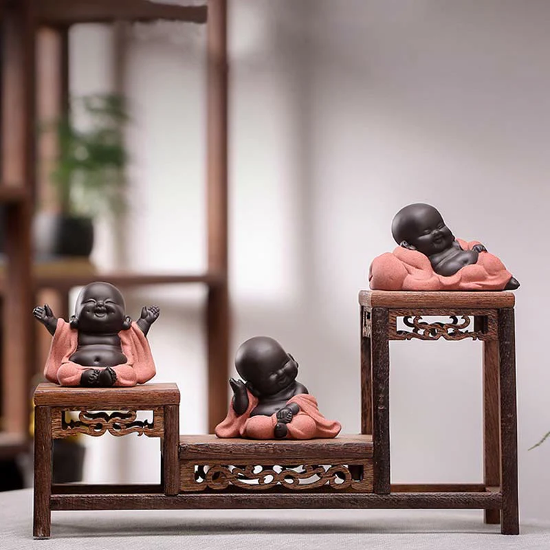 Always Smiling Purple Clay Laughing Buddha Statue Decoration