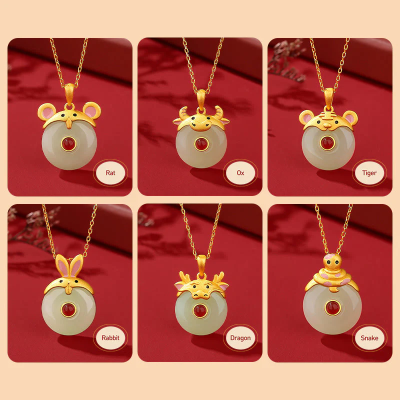 925 Sterling Silver Hetian Jade Chinese Zodiac Year of the Dragon Red Agate Luck Protection Necklace Pendant