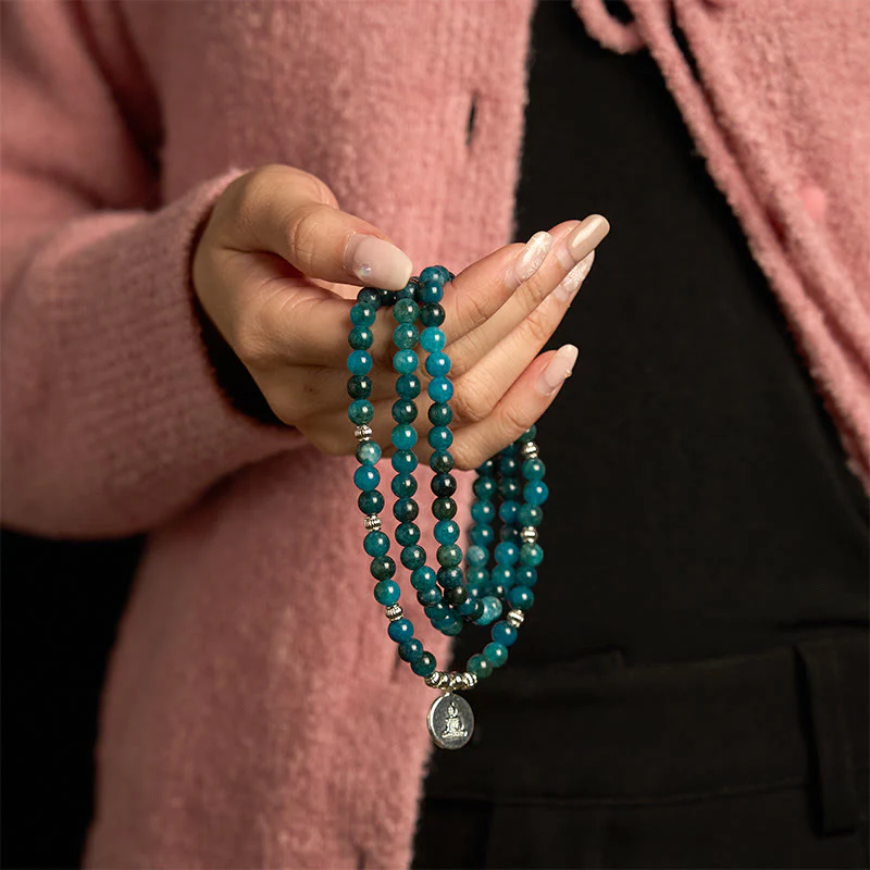 108 Mala Beads Apatite Om The Tree Of Life Lotus Bracelet
