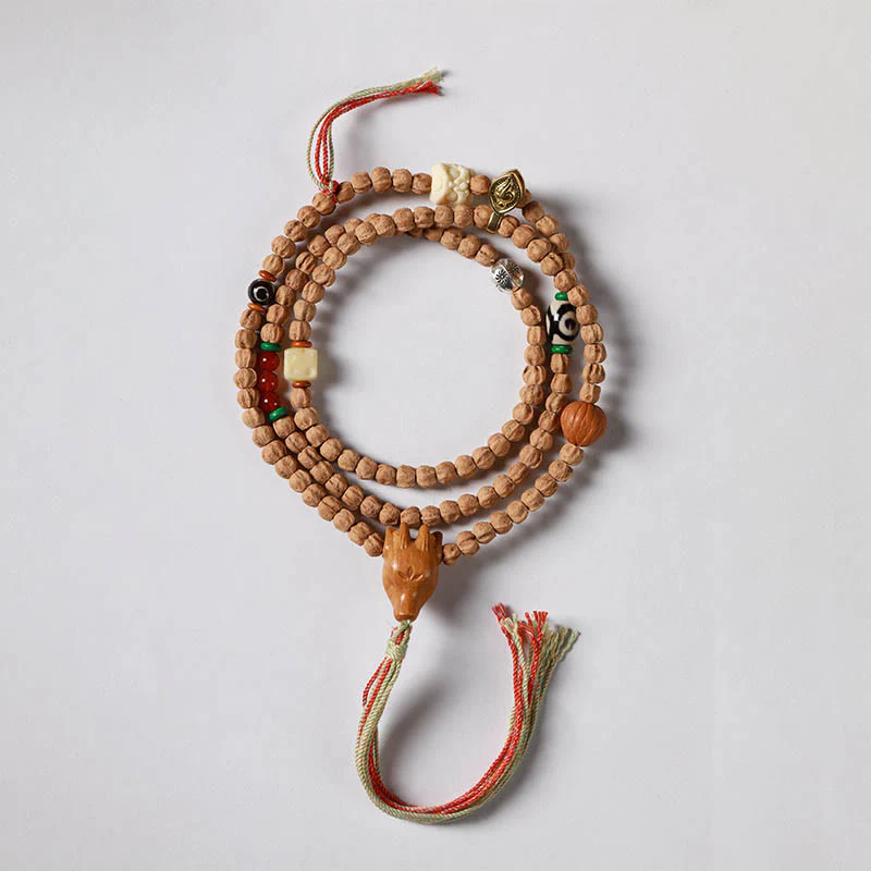 108 Beads Bodhi Seed Red Agate Deer Head Wisdom Mala Bracelet