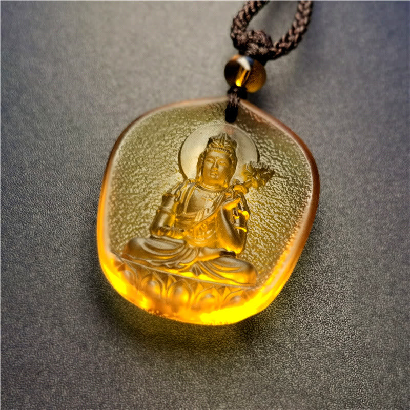 Renbeads Chinese Zodiac Natal Buddha Blessing Liuli Crystal Compassion Necklace Pendant