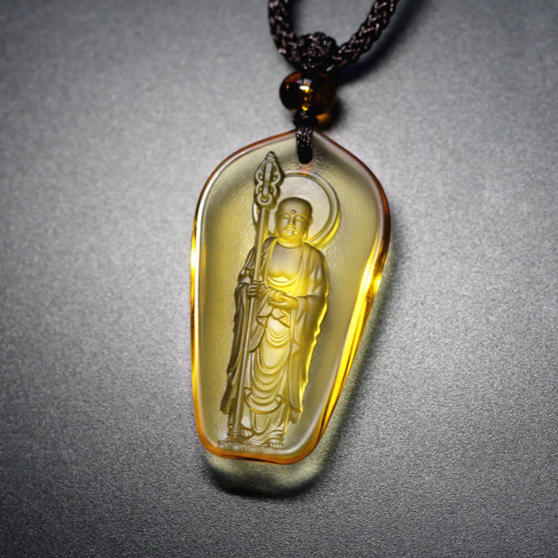 Renbeads Ksitigarbha Buddha Liuli Crystal Serenity Amulet Necklace Pendant