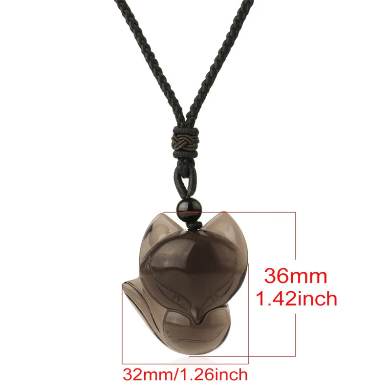 Natural Black Obsidian Tiger Eye Ice Obsidian Fox Pendant Amulet Necklace