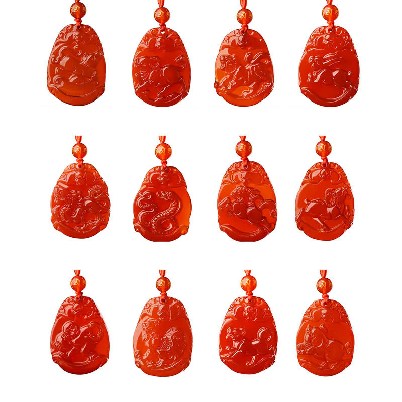 Chinese Zodiac Red Agate Calming Necklace Pendant