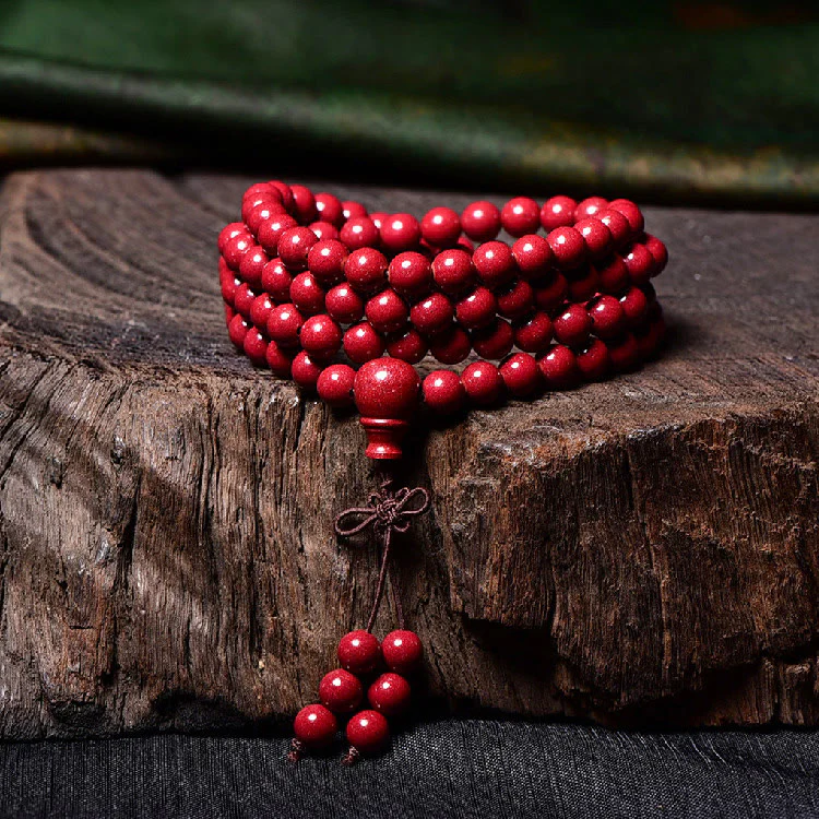 108 Mala Beads Cinnabar Om Mani Padme Hum Pattern Engraved Blessing Bracelet