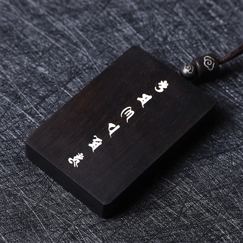 Renbeads 999 Sterling Silver Small Leaf Red Sandalwood Ebony Wood Om Mani Padme Hum Inlaid Protection Necklace Pendant