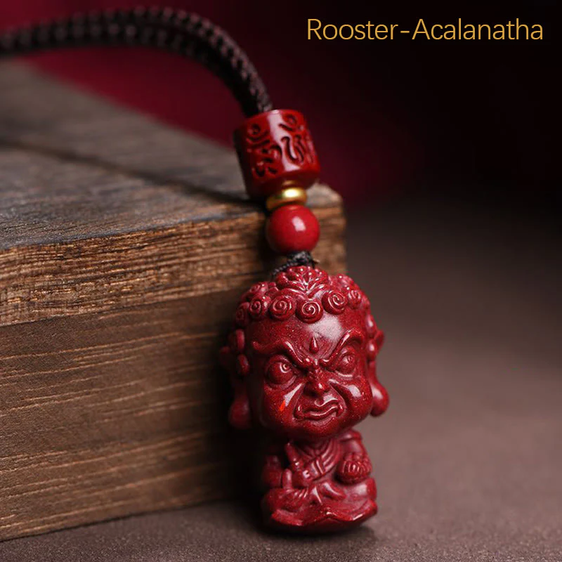Chinese Zodiac Natal Buddha Natural Cinnabar Amulet Necklace Pendant for Repelling Evil