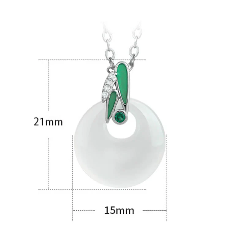 Renbeads Natural Chalcedony Bamboo Leaf Peace Buckle Wealth Necklace Pendant