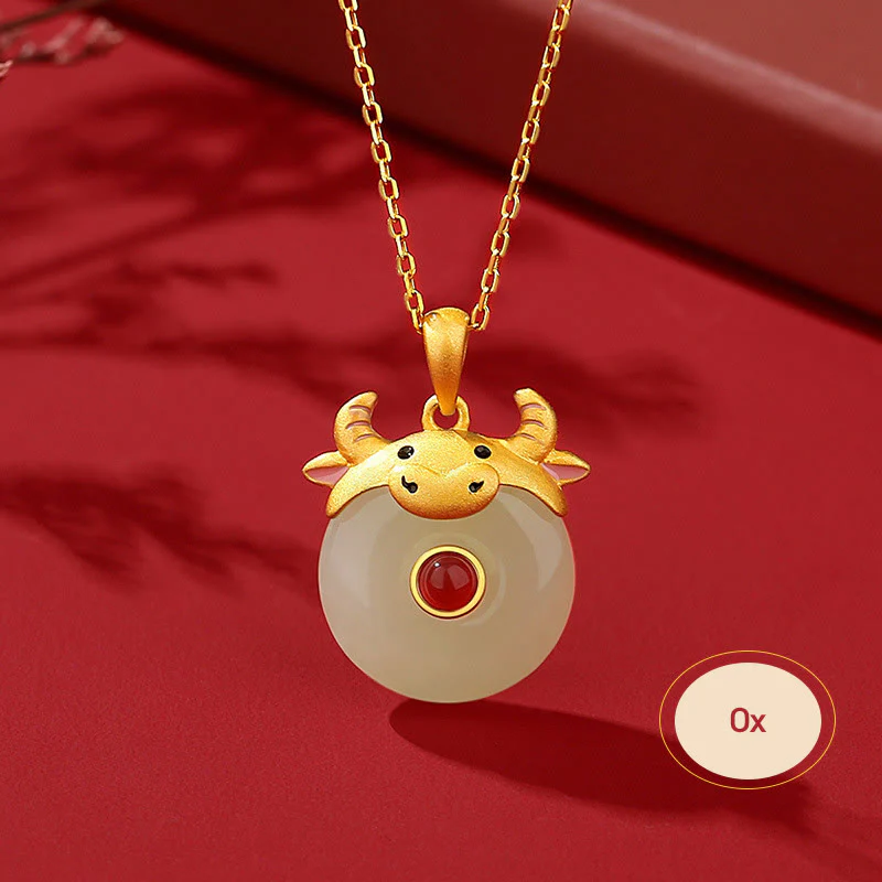 925 Sterling Silver Hetian Jade Chinese Zodiac Year of the Dragon Red Agate Luck Protection Necklace Pendant