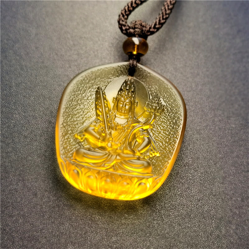 Renbeads Chinese Zodiac Natal Buddha Blessing Liuli Crystal Compassion Necklace Pendant