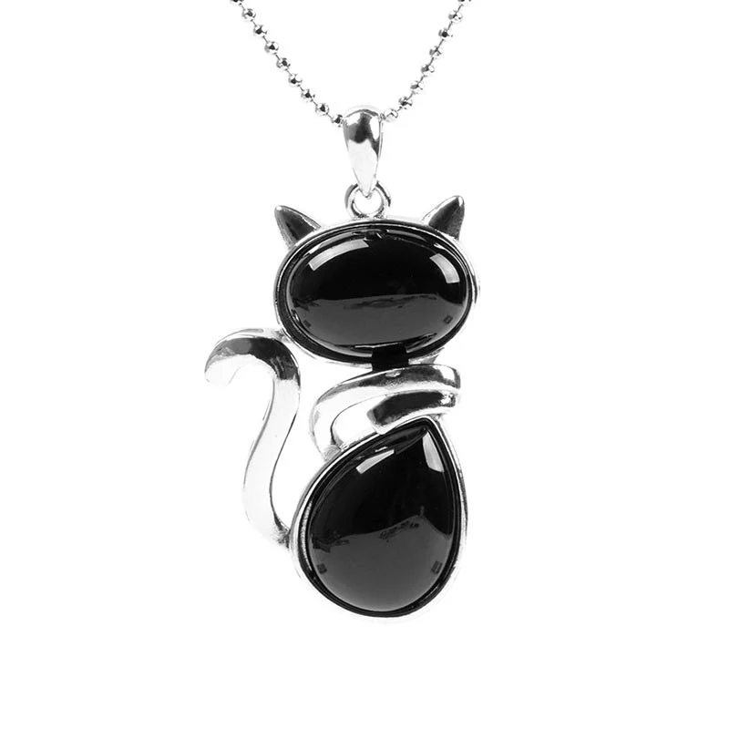 Cat Pattern Natural Crystal Protection Necklace Pendant