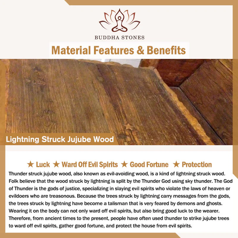 Lightning Struck Jujube Wood Taoist Five Thunder Order Luck Protection Necklace Pendant