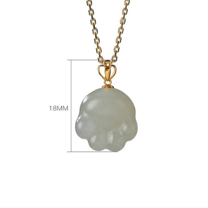 Renbeads 925 Sterling Silver Hetian White Jade Cute Cat Paw Luck Necklace Pendant
