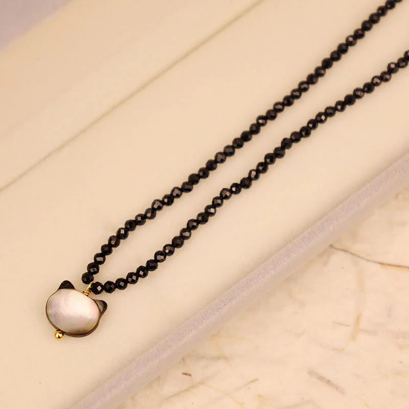 Black Spinel Cute Cat Choker Necklace