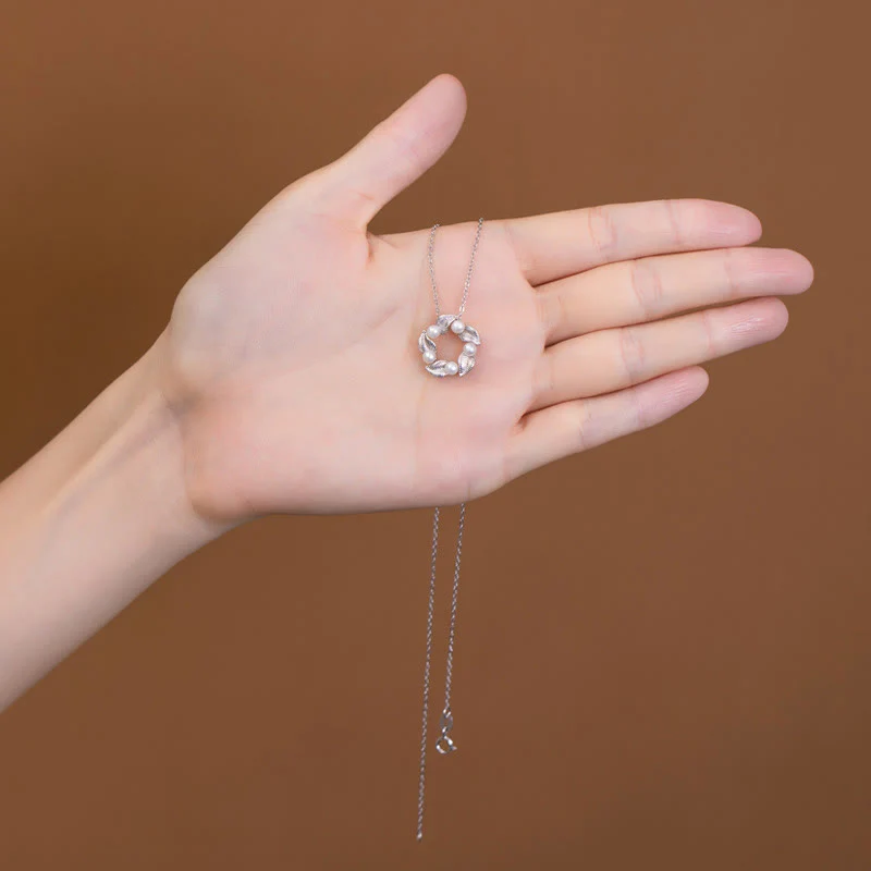 Renbeads 925 Sterling Silver Pearl Leaf Design Healing Wisdom Necklace Pendant Ring Earrings Set