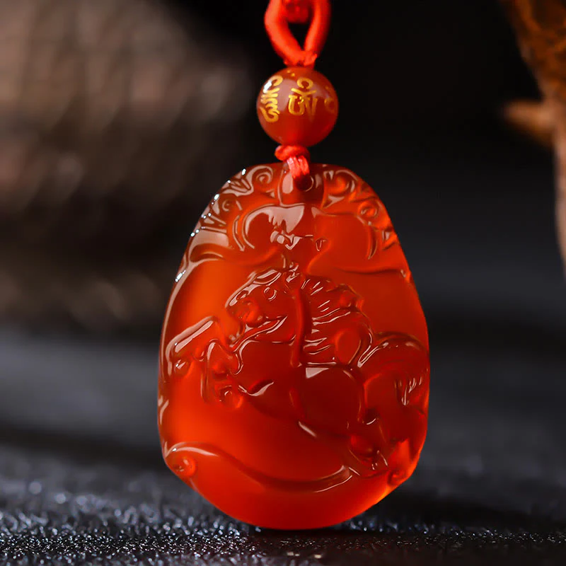Chinese Zodiac Red Agate Calming Necklace Pendant