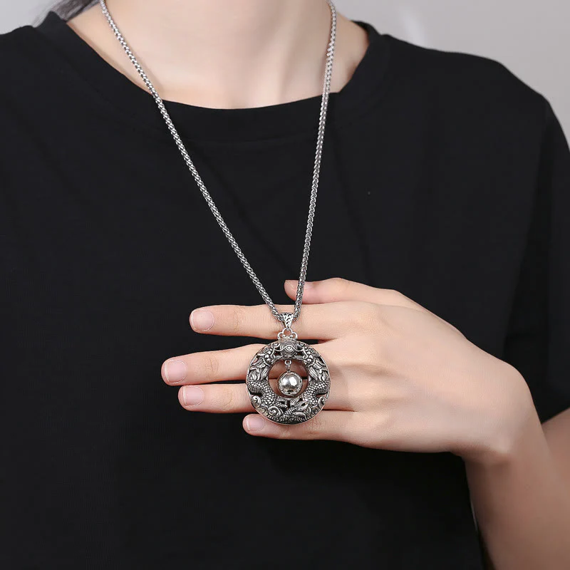 Renbeads Double Dragon Playing Bead Copper Protection Necklace Pendant