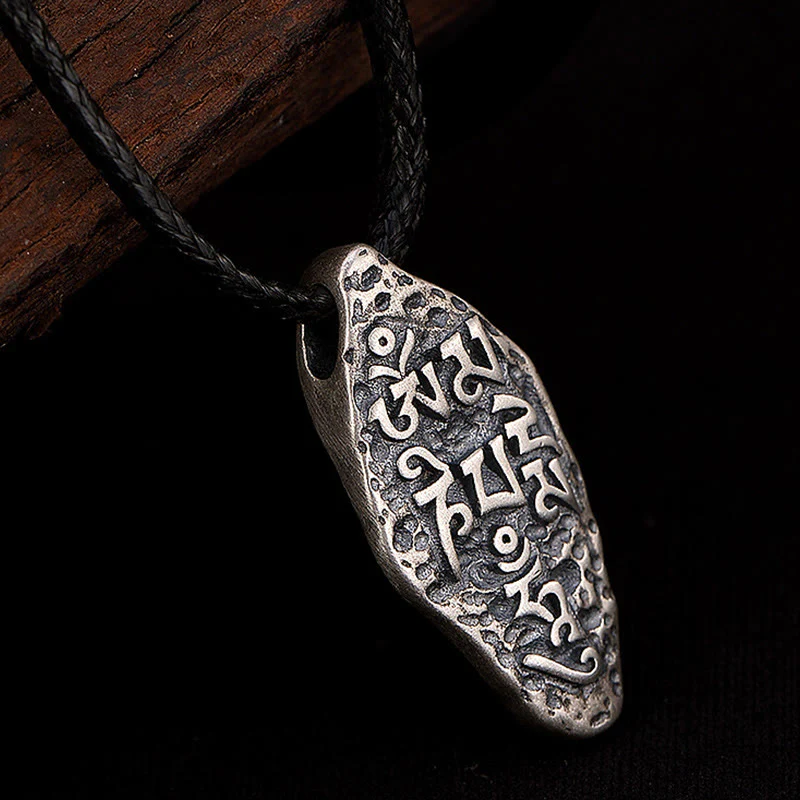 Tibetan 925 Sterling Silver Om Mani Padme Hum Dorje Vajra Engraved Necklace Pendant