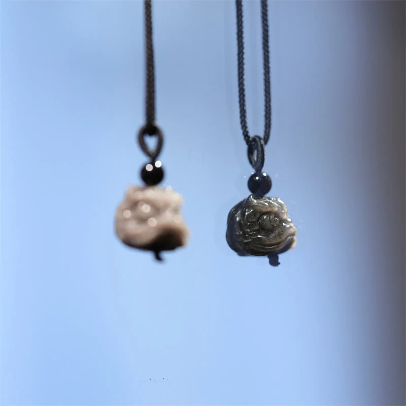 Natural Silver Sheen Obsidian Dancing Animal Protection Necklace Pendant