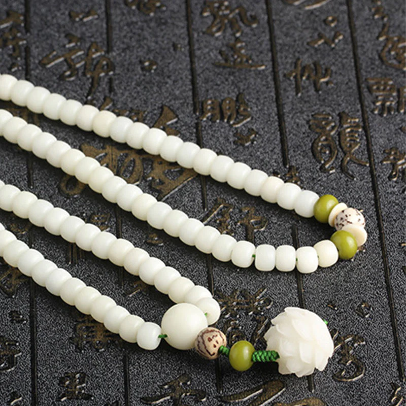 White Jade Bodhi Lotus Mala Harmony Jewelry