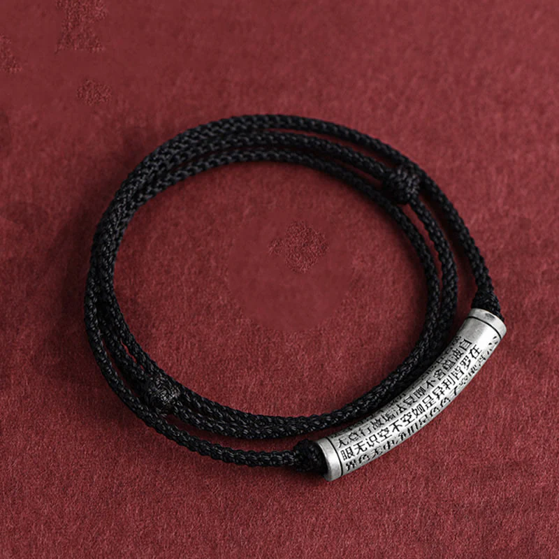 999 Sterling Silver Six True Word Heart Sutra String Necklace Pendant