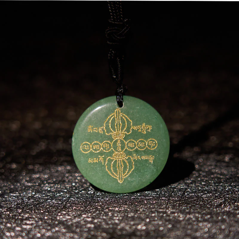 Vajra Dorje Sanskrit Pattern Natural Various Crystal Black Obsidian Fulfillment Necklace Pendant